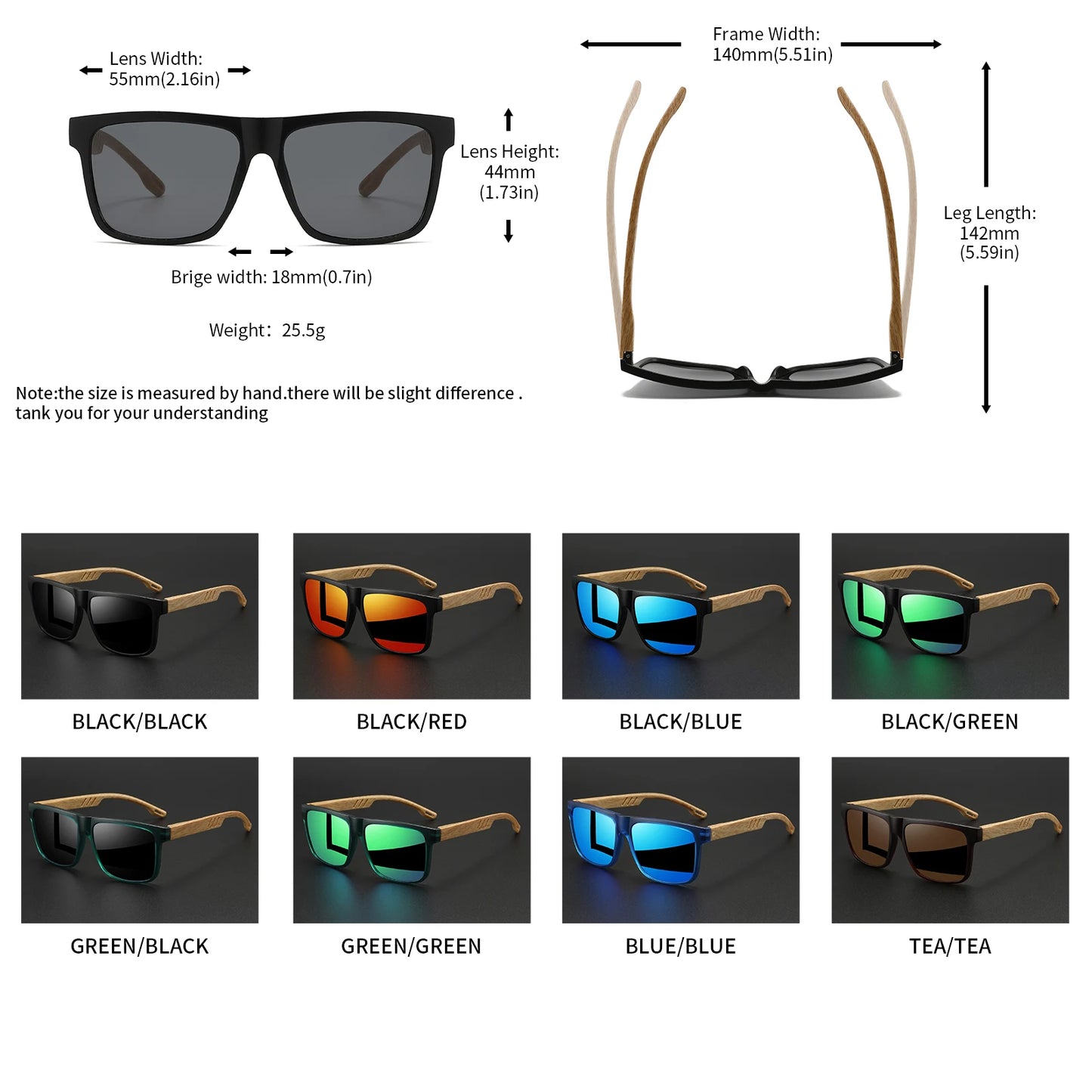Nuevas gafas de sol Fashion Square: bisagra con acabado de madera, protección UV400, unisex, ideales para conducir, hacer senderismo y viajar