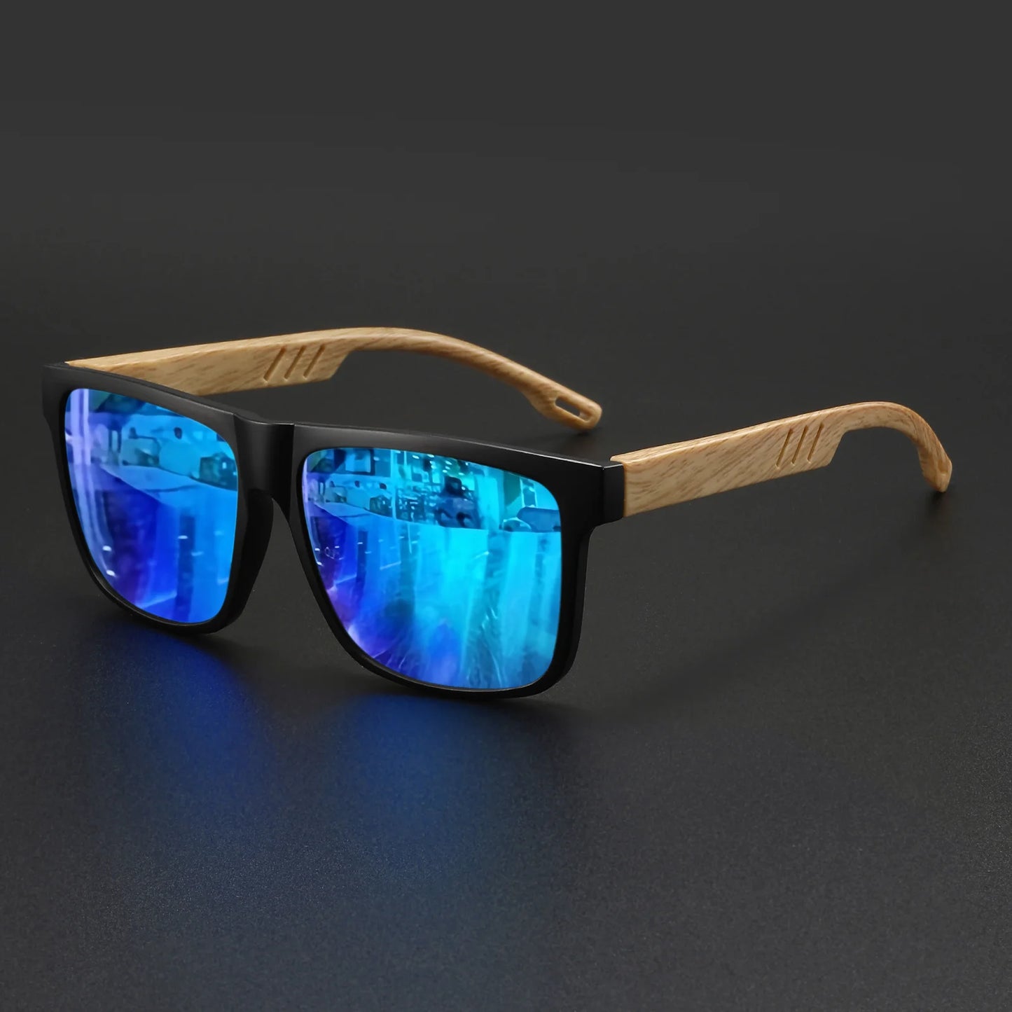 Nuevas gafas de sol Fashion Square: bisagra con acabado de madera, protección UV400, unisex, ideales para conducir, hacer senderismo y viajar