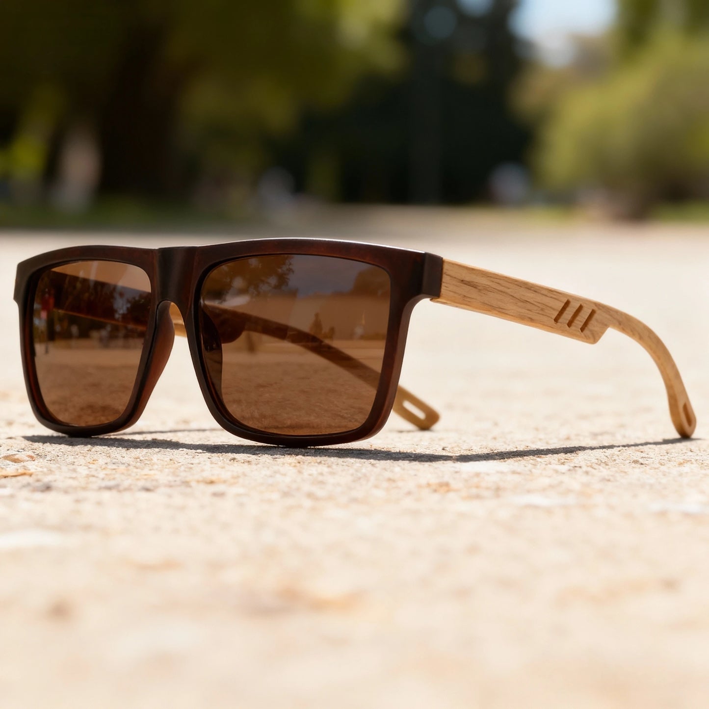 Nuevas gafas de sol Fashion Square: bisagra con acabado de madera, protección UV400, unisex, ideales para conducir, hacer senderismo y viajar