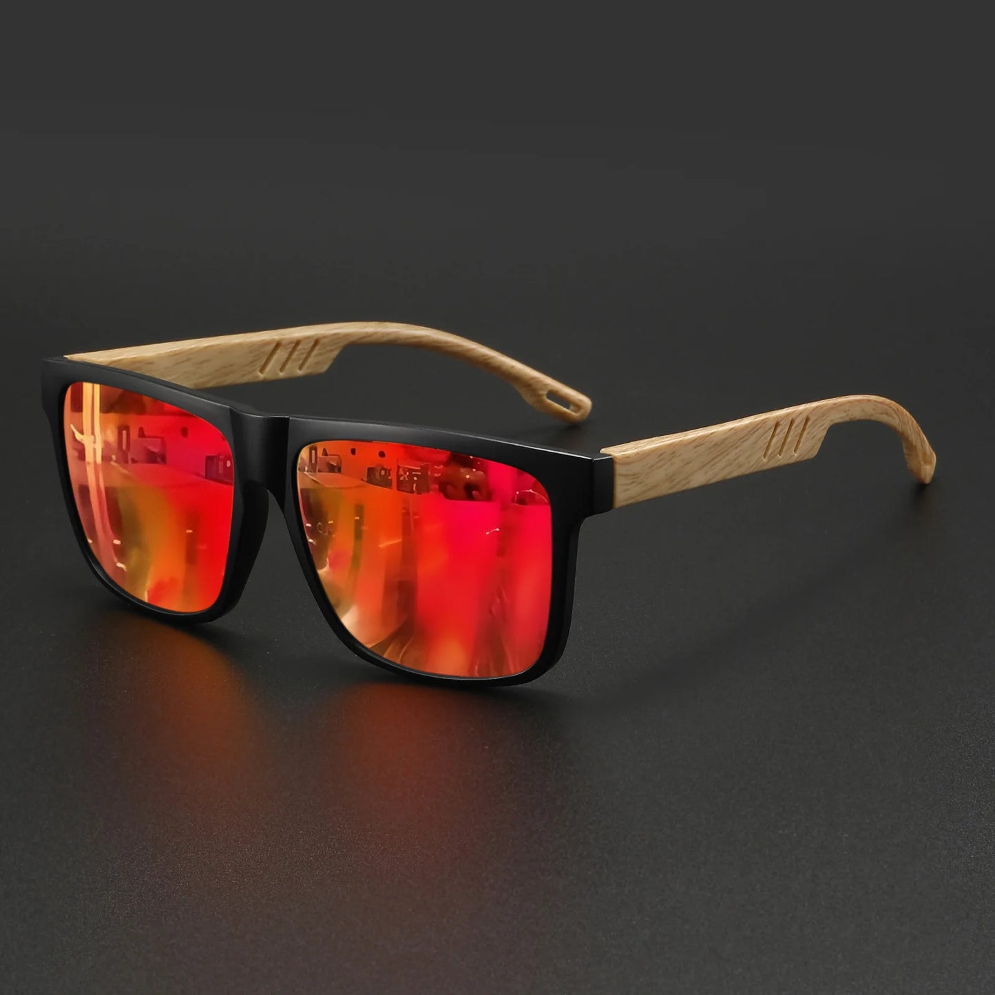 Nuevas gafas de sol Fashion Square: bisagra con acabado de madera, protección UV400, unisex, ideales para conducir, hacer senderismo y viajar