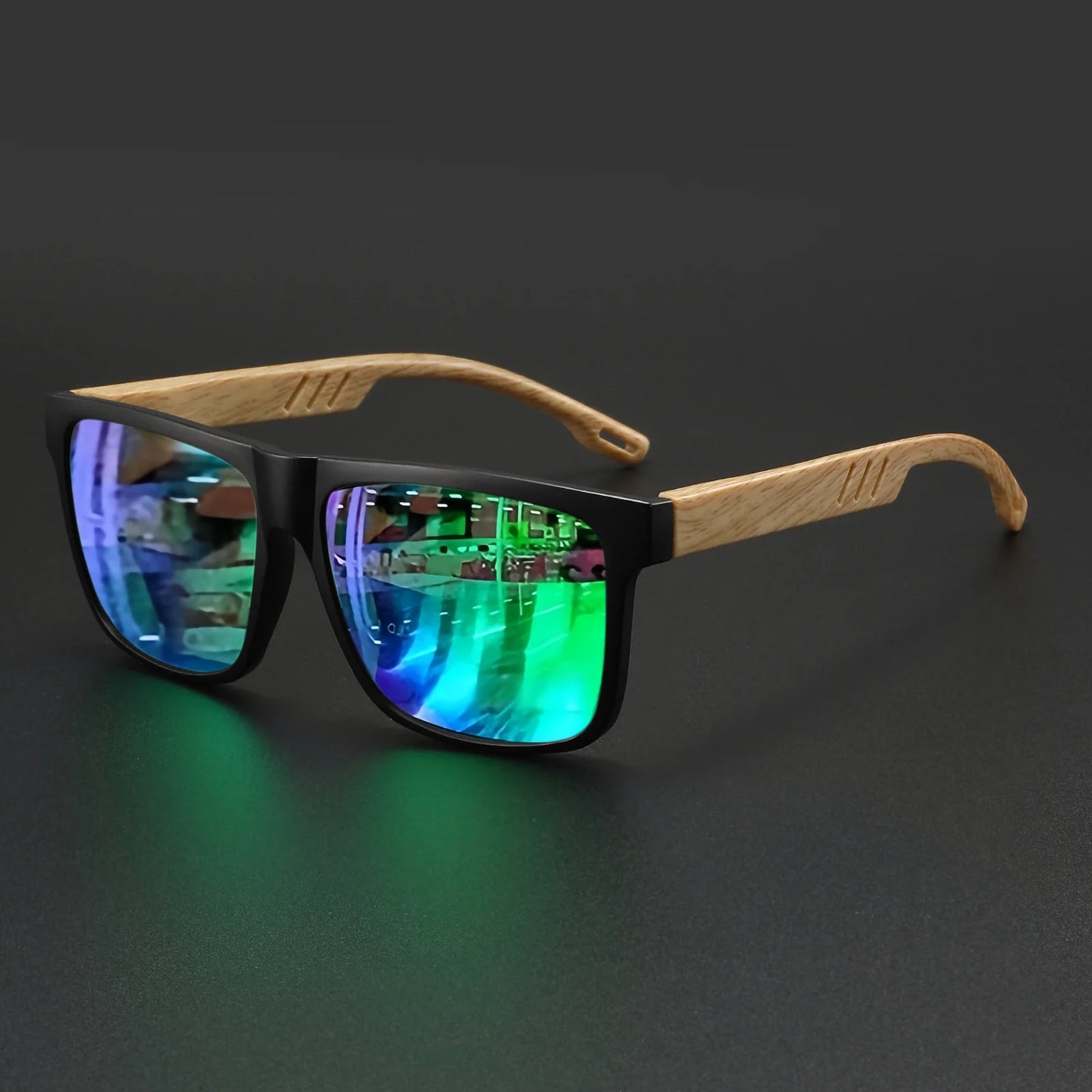 Nuevas gafas de sol Fashion Square: bisagra con acabado de madera, protección UV400, unisex, ideales para conducir, hacer senderismo y viajar