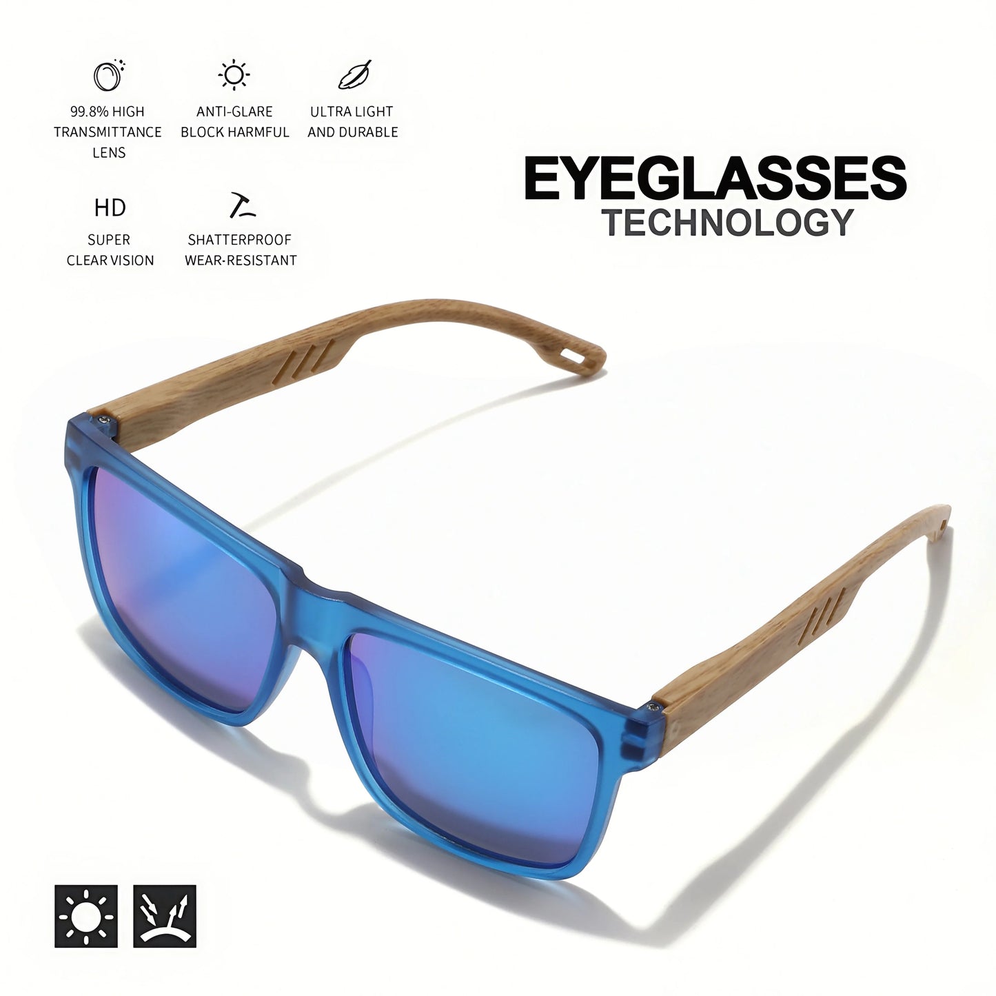 Nuevas gafas de sol Fashion Square: bisagra con acabado de madera, protección UV400, unisex, ideales para conducir, hacer senderismo y viajar