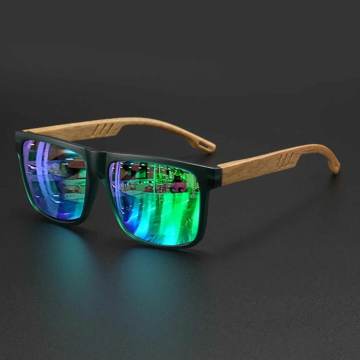 Nuevas gafas de sol Fashion Square: bisagra con acabado de madera, protección UV400, unisex, ideales para conducir, hacer senderismo y viajar