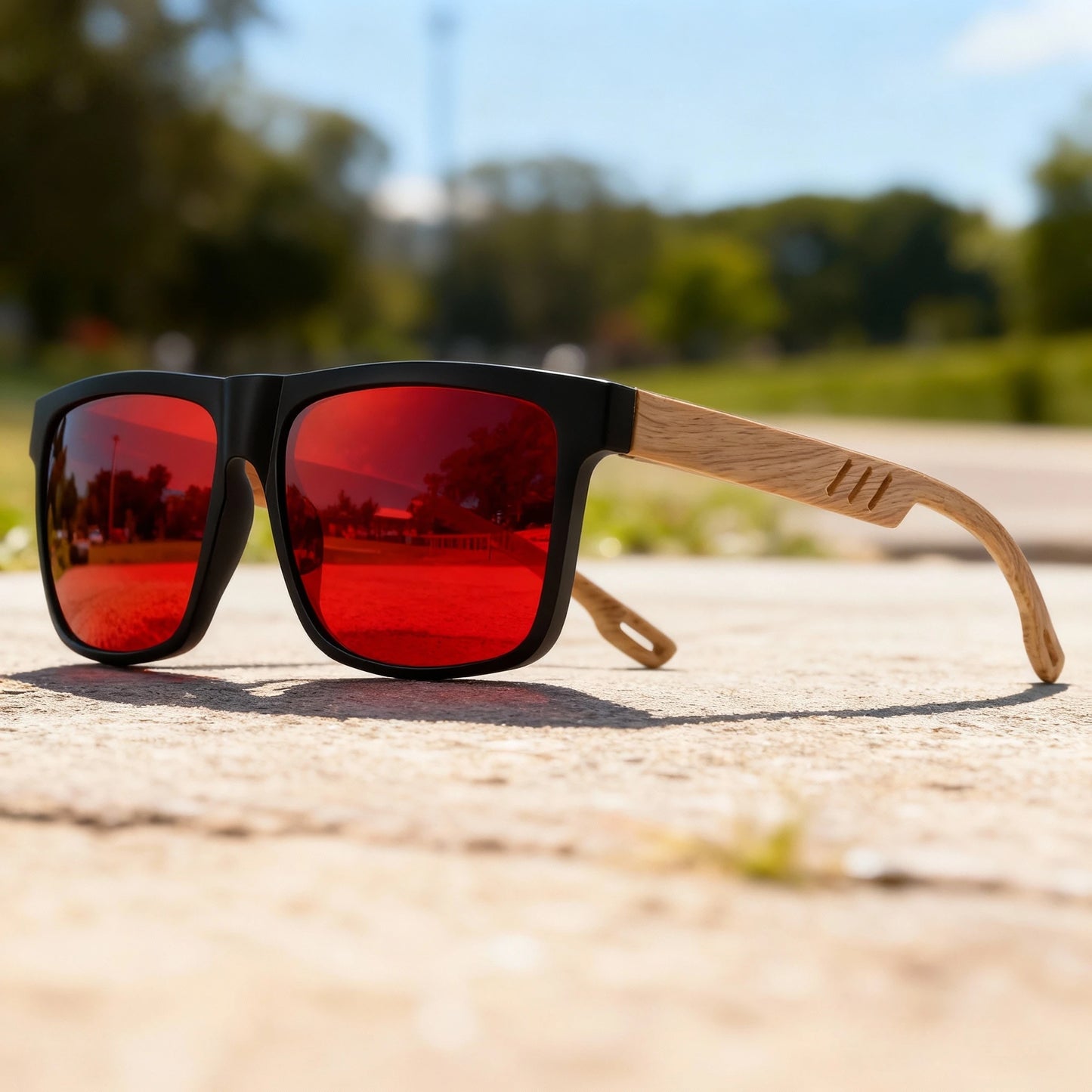 Nuevas gafas de sol Fashion Square: bisagra con acabado de madera, protección UV400, unisex, ideales para conducir, hacer senderismo y viajar